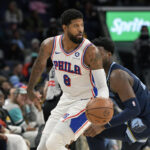 Paul George exits Sixers game after hyperextending...