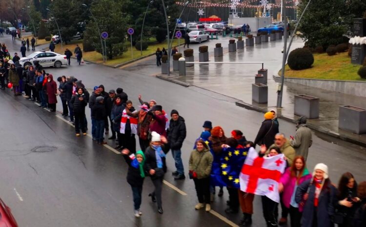  Georgian Anti-Government Protesters Form Human Cha...